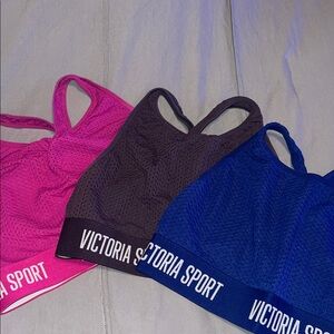 3 PINK Victoria's Secret Racerback Sports Bra Set - Pink, Purple, Blue
